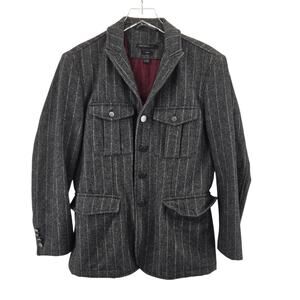 John Varvatos Luxe Pinstripe Military Jacket Blazer Mens Small Wool Blend Gray